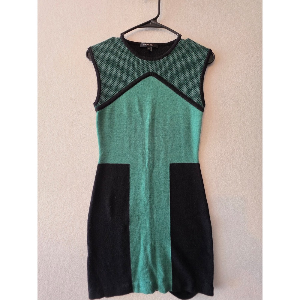 Rachel Roy Womens Green Black Geometric Colorblock Knit Sweater Dress Size S‎